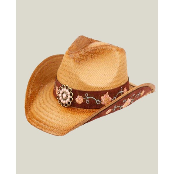 Cowboy Hat with Floral Trim Band and Stud