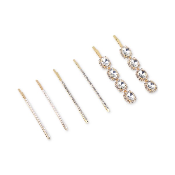 6-Pc. Gold-Tone Crystal & Imitation Pearl Bobby Pin Set