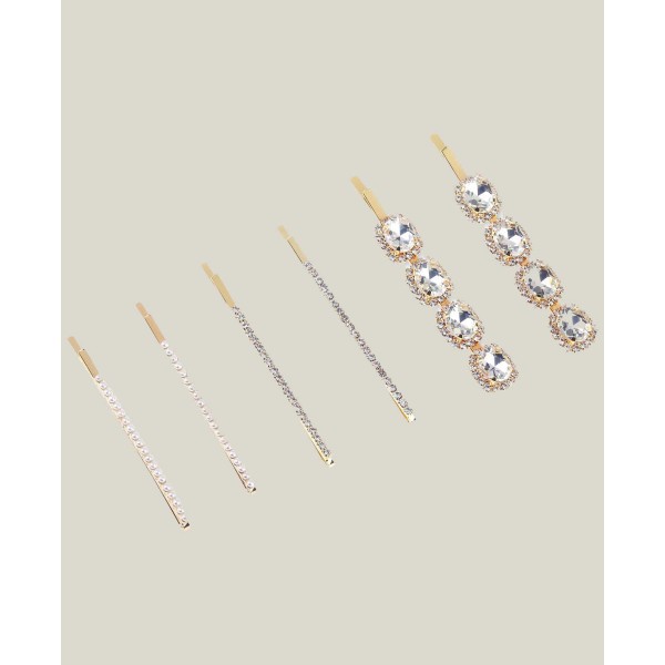 6-Pc. Gold-Tone Crystal & Imitation Pearl Bobby Pin Set