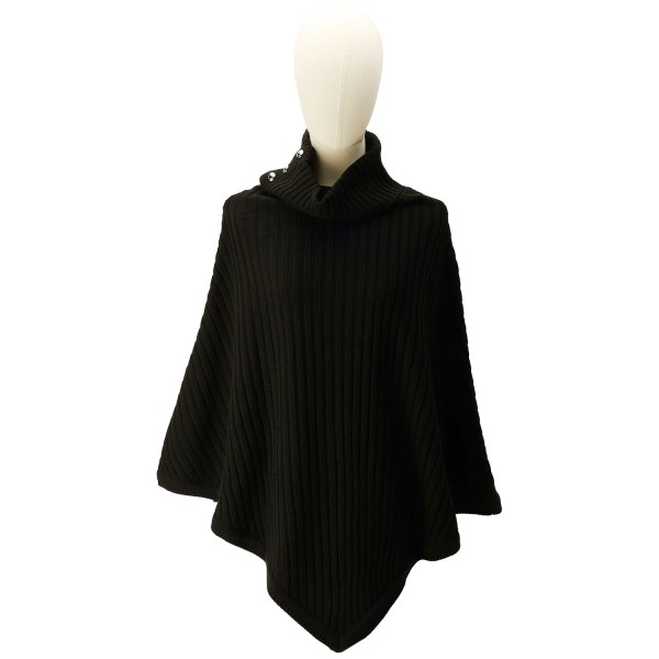 Women's Wide-Rib Button Turtleneck Poncho